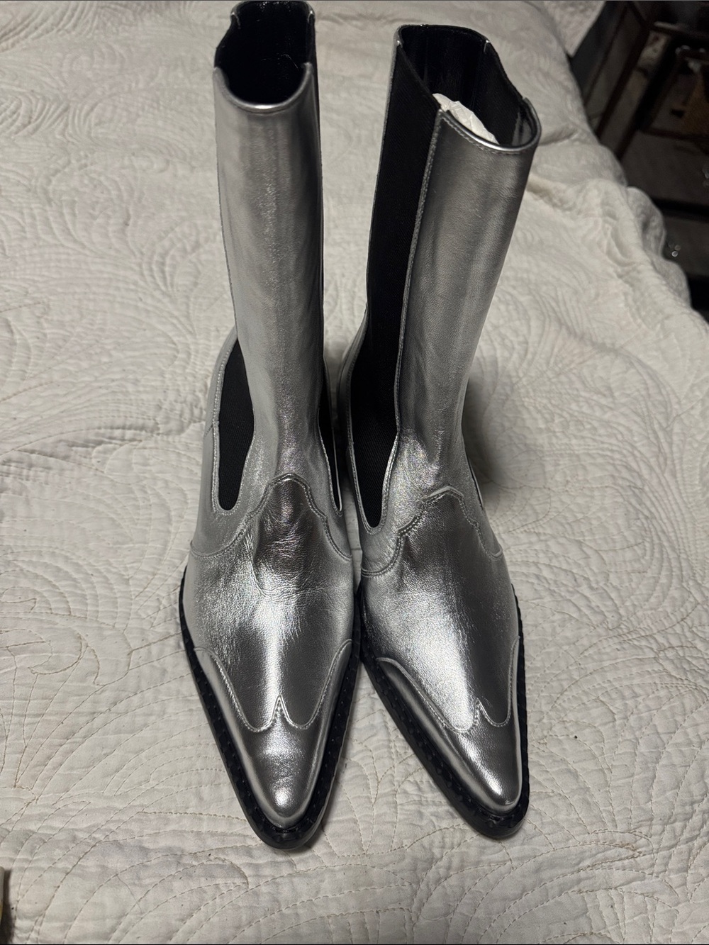 BY FAR Silver Pointed Chelsea Booties